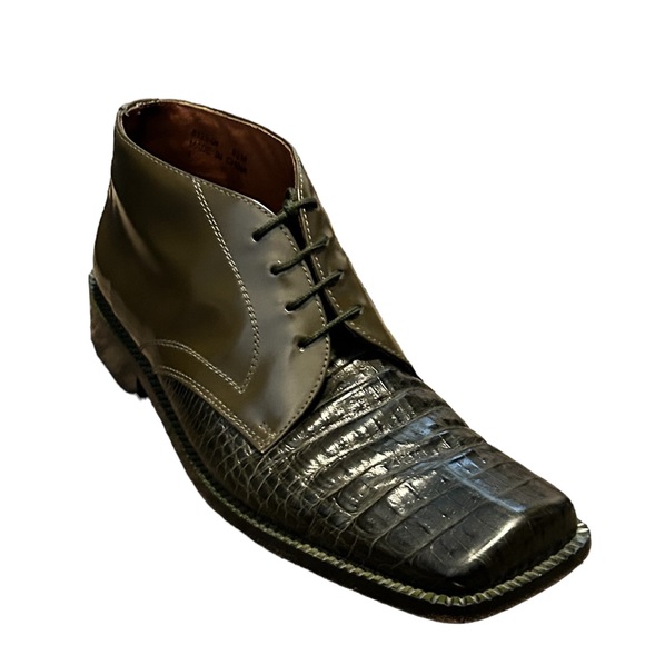 FRATELLI Men's Green Croc Embossed Leather Square Toe Lace Up Dress Shoe-Sz 9.5 - Picture 14 of 14
